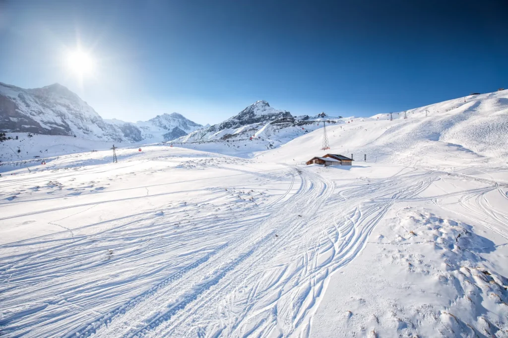 Jungfrau ski alpine mountain resort in Swiss Alps, Grindelwald, Wengen, Switzerland