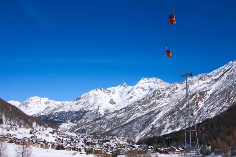 view on Saas Fee ski resort in Switzerland
