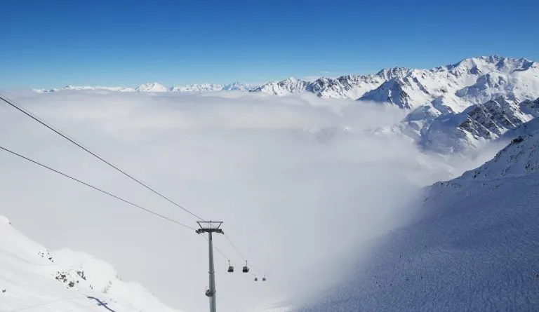 Cable car on the top of swiss mountains in Verbier